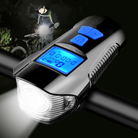 Waterproof Bicycle Light USB Charging w/ Horn Speed Meter